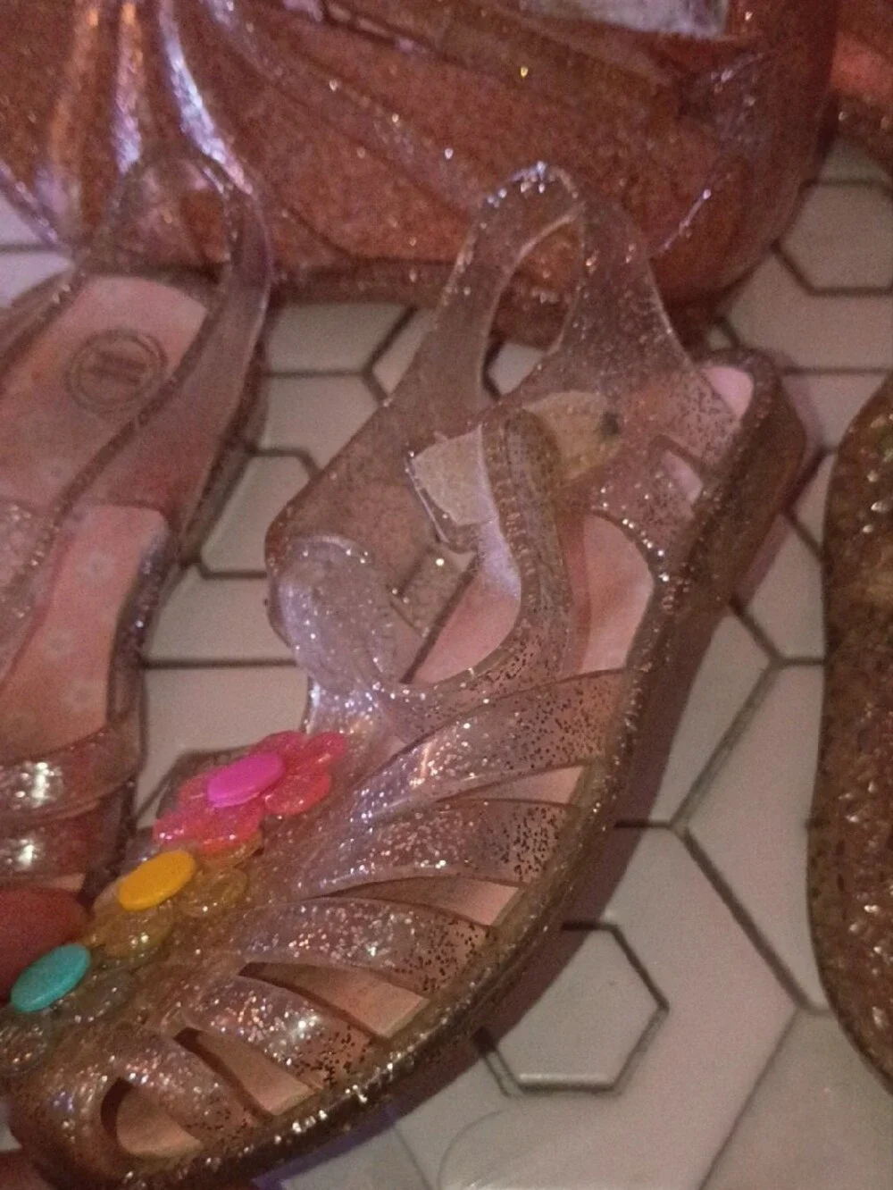 Kids Sparkle Jelly Sandals - Rose Gold